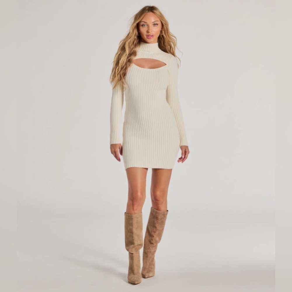 Cream Ribbed Knit Dress. Holidays